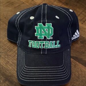 Adidas Dark Blue Notre Dame Football Cap with Green Embroidery. Adjustable